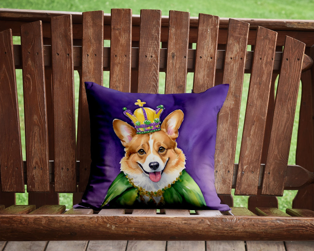 Corgi King of Mardi Gras Decorative Throw Pillow 14x14 Indoor Outdoor Accent Cushion, Fabric Cover with Insert for Sofa, Bed, Porch & Living Room