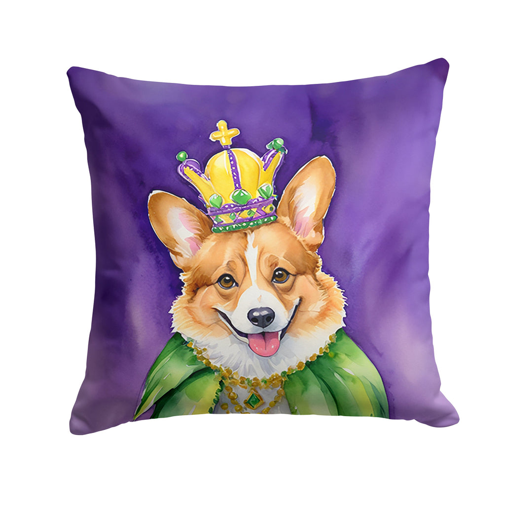 Corgi King of Mardi Gras Decorative Throw Pillow 18x18 Indoor Outdoor Accent Cushion, Fabric Cover with Insert for Sofa, Bed, Porch & Living Room