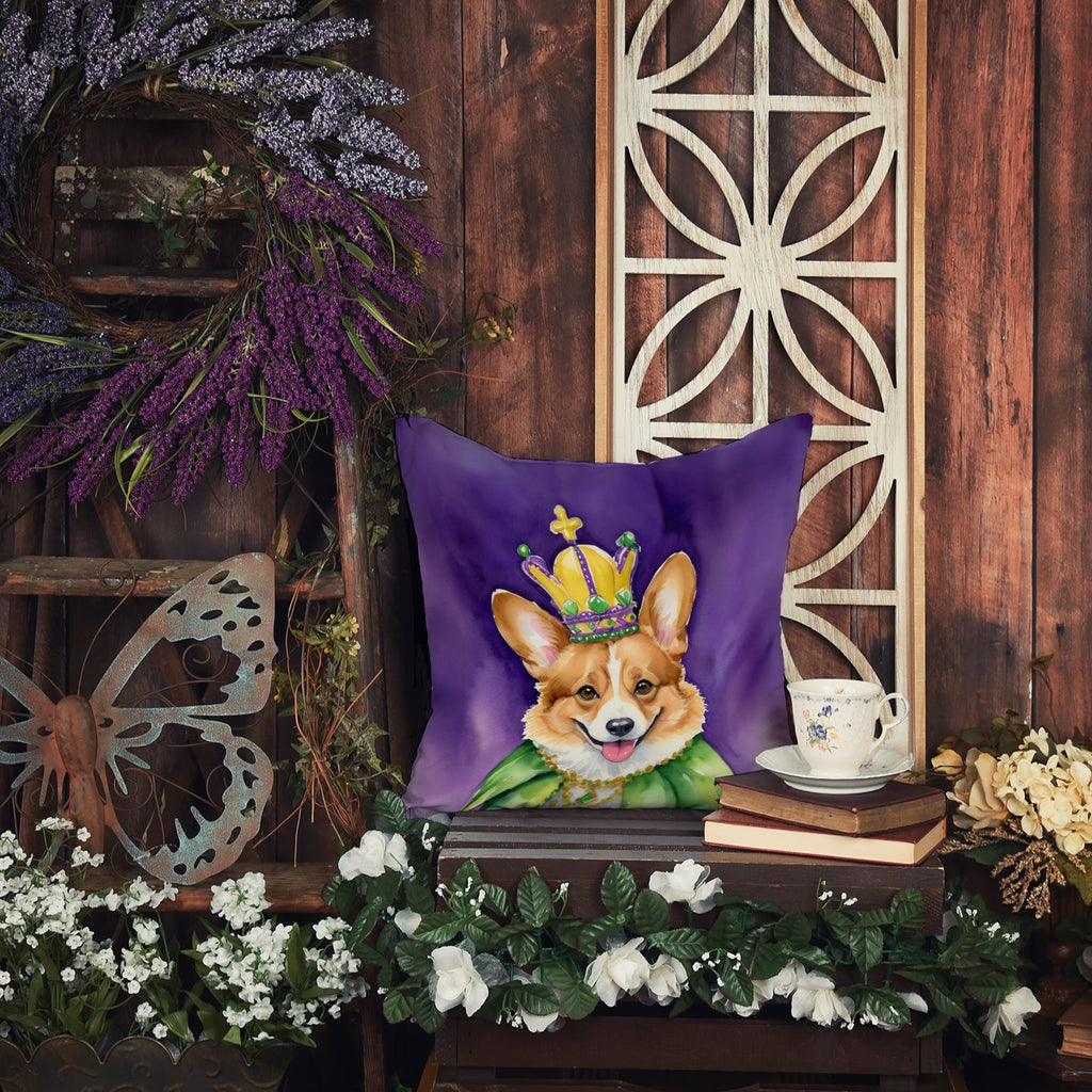 Corgi King of Mardi Gras Decorative Throw Pillow 18x18 Indoor Outdoor Accent Cushion, Fabric Cover with Insert for Sofa, Bed, Porch & Living Room