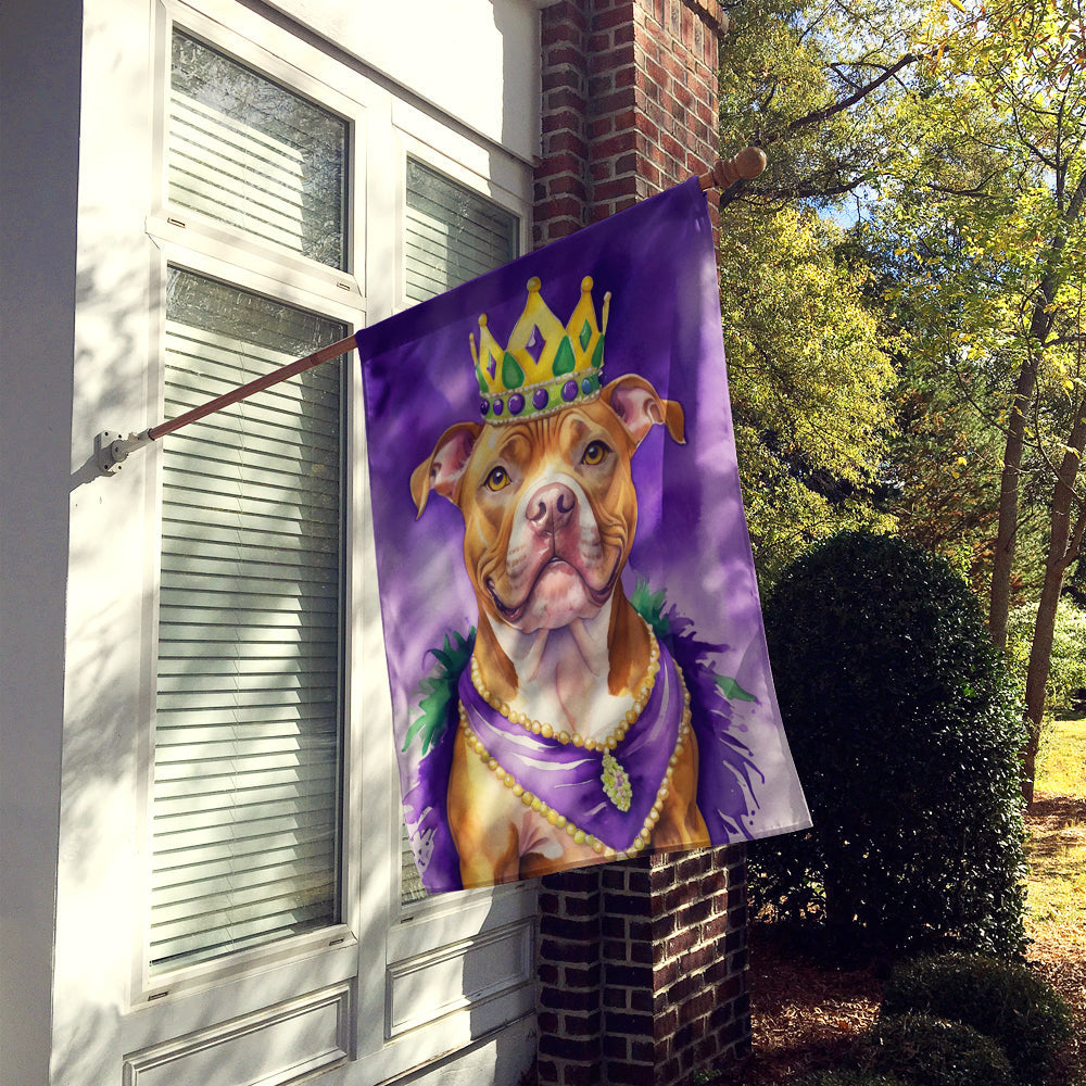 Pit Bull Terrier King of Mardi Gras House Flag 28x40 Porch Sleeve Pole Decorative Outside Yard Banner Artwork Wall Hanging, Polyester