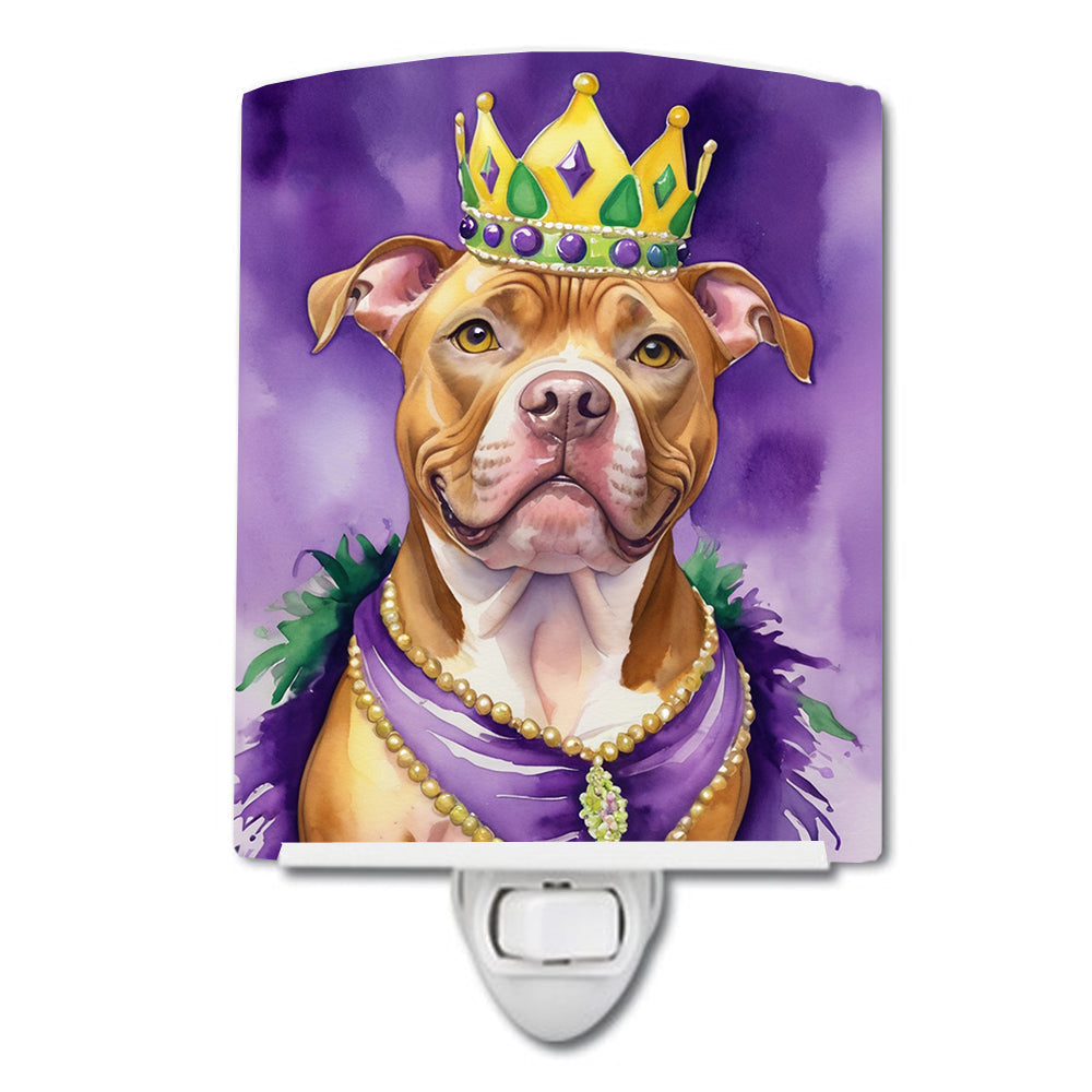 Pit Bull Terrier King of Mardi Gras Ceramic Night Light Compact, UL-Certified, Ideal for Bedroom, Bathroom, Nursery, Hallway, Kitchen, 6x4x3, Multicolor