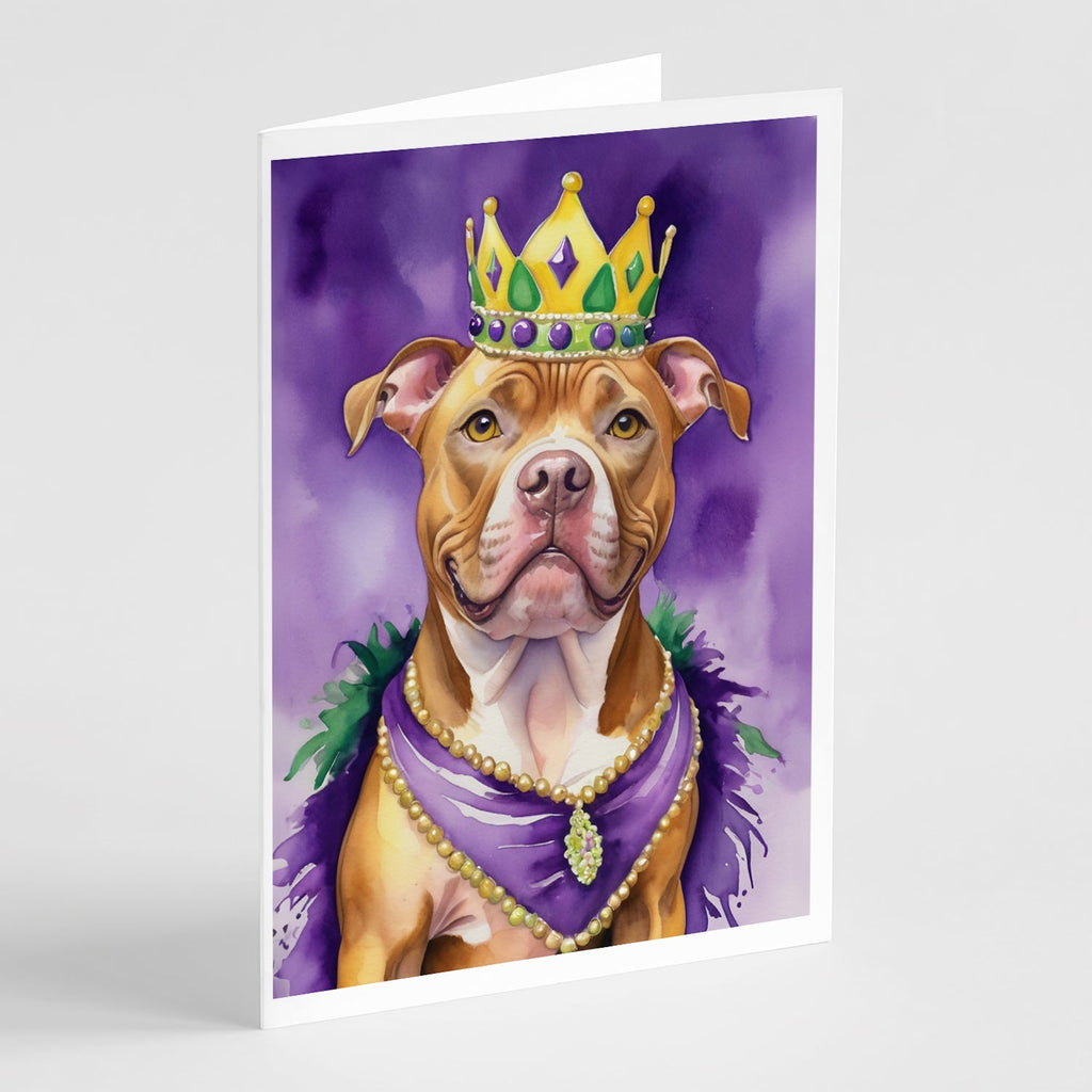 Pit Bull Terrier King of Mardi Gras Greeting Cards Pack of 8 Blank Cards with Envelopes Whimsical A7 Size 5x7