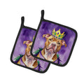 Pit Bull Terrier King of Mardi Gras Pot Holder Set of 2 Heat Resistant Quilted Hot Pads 7.5 x 7.5 Inch, Insulated Kitchen Trivets for Cooking & Baking