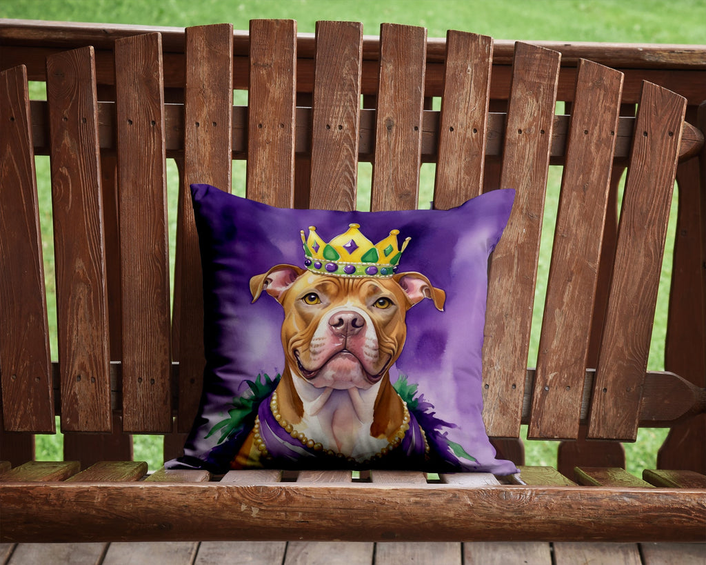 Pit Bull Terrier King of Mardi Gras Decorative Throw Pillow 14x14 Indoor Outdoor Accent Cushion, Fabric Cover with Insert for Sofa, Bed, Porch & Living Room