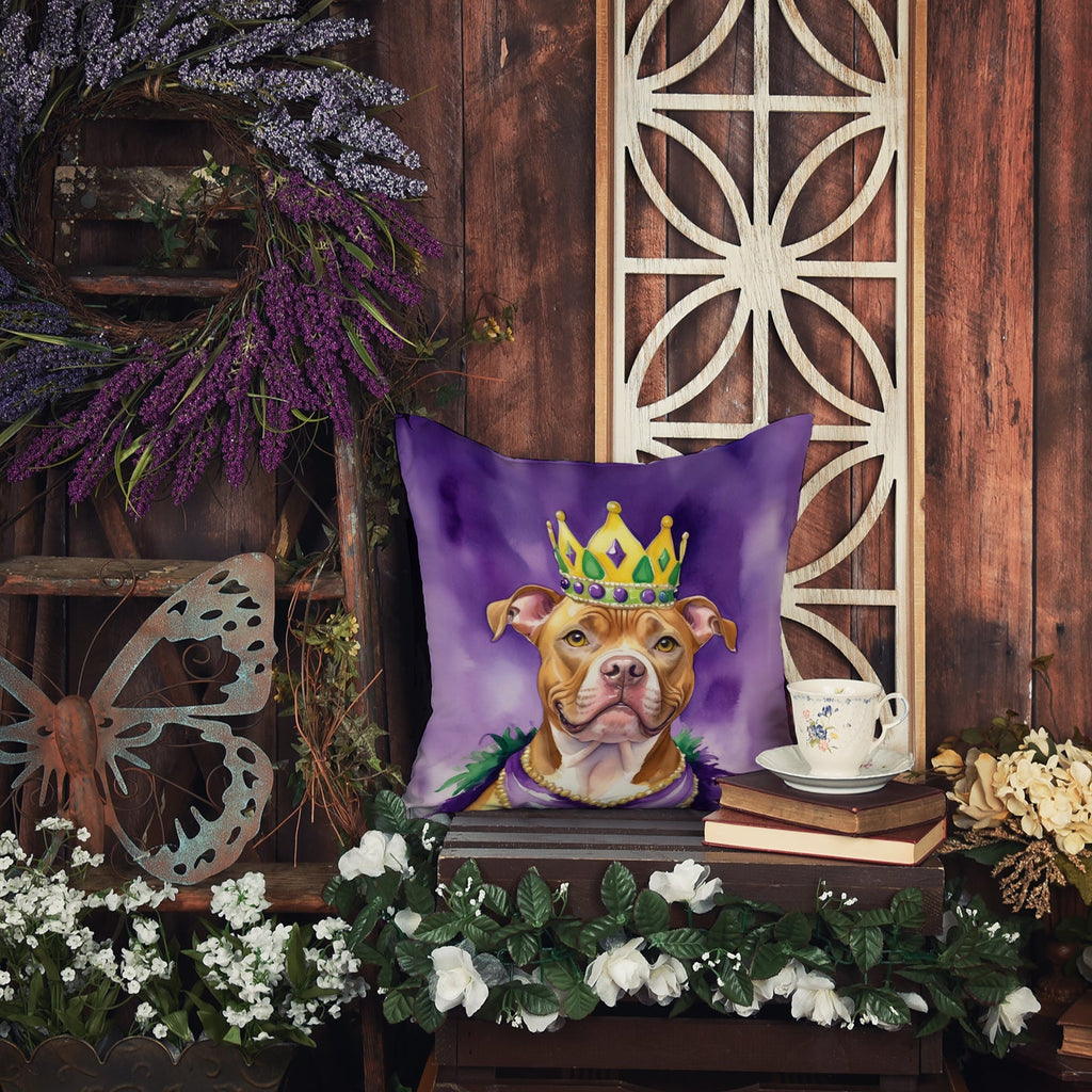 Pit Bull Terrier King of Mardi Gras Decorative Throw Pillow 18x18 Indoor Outdoor Accent Cushion, Fabric Cover with Insert for Sofa, Bed, Porch & Living Room