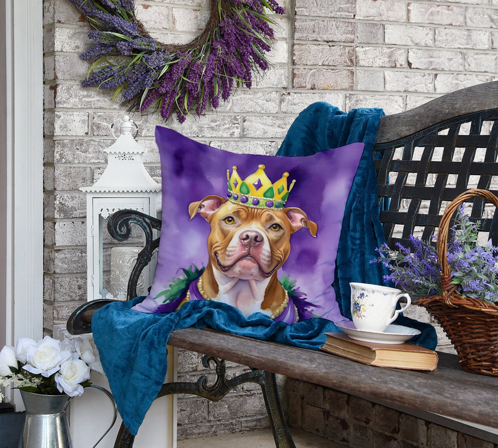 Pit Bull Terrier King of Mardi Gras Decorative Throw Pillow 18x18 Indoor Outdoor Accent Cushion, Fabric Cover with Insert for Sofa, Bed, Porch & Living Room
