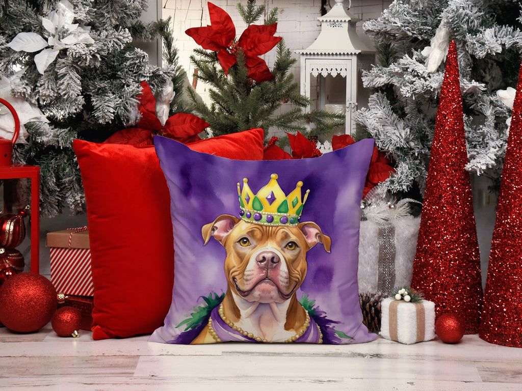 Pit Bull Terrier King of Mardi Gras Decorative Throw Pillow 18x18 Indoor Outdoor Accent Cushion, Fabric Cover with Insert for Sofa, Bed, Porch & Living Room