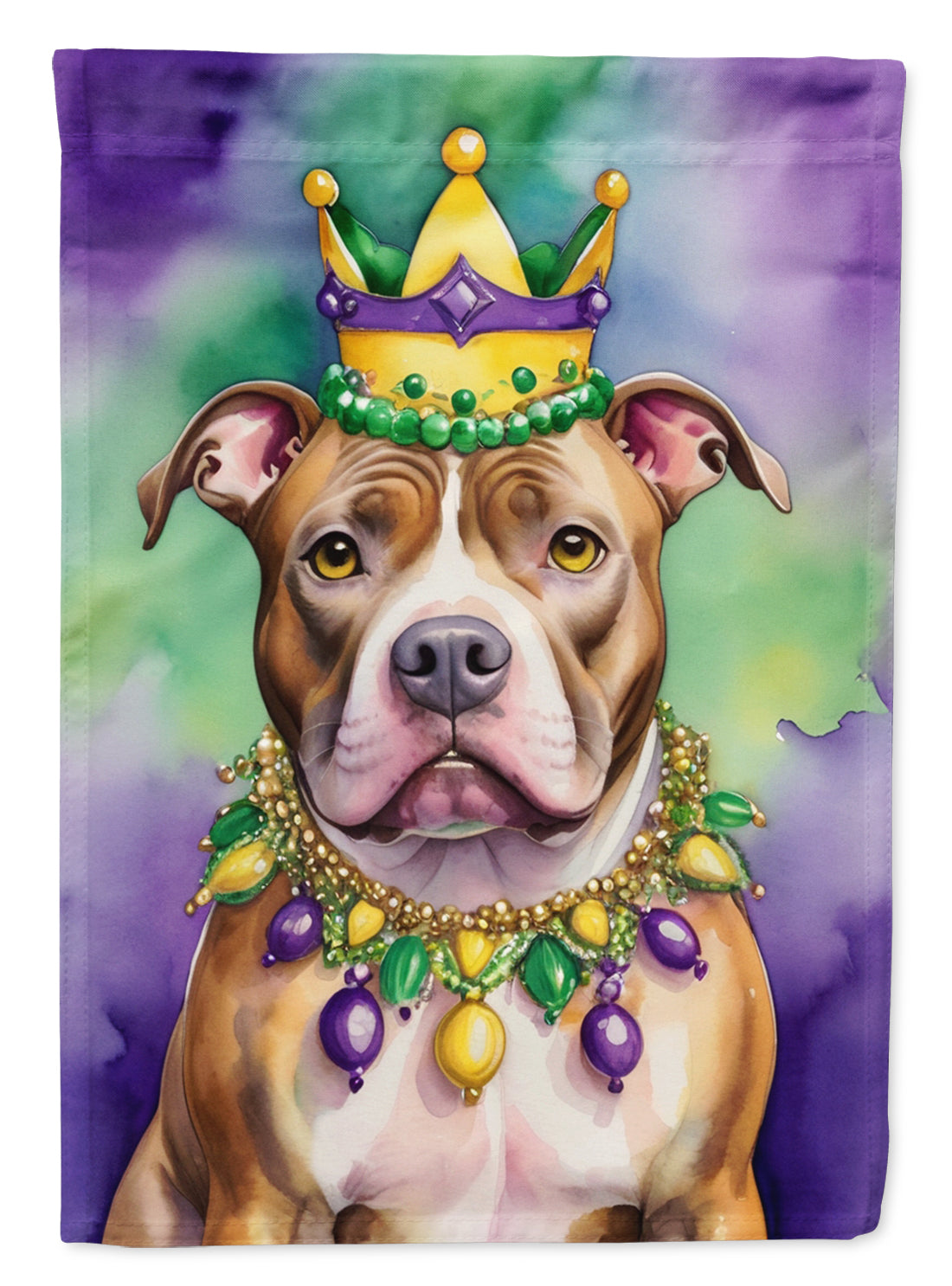 Pit Bull Terrier King of Mardi Gras House Flag 28x40 Porch Sleeve Pole Decorative Outside Yard Banner Artwork Wall Hanging, Polyester