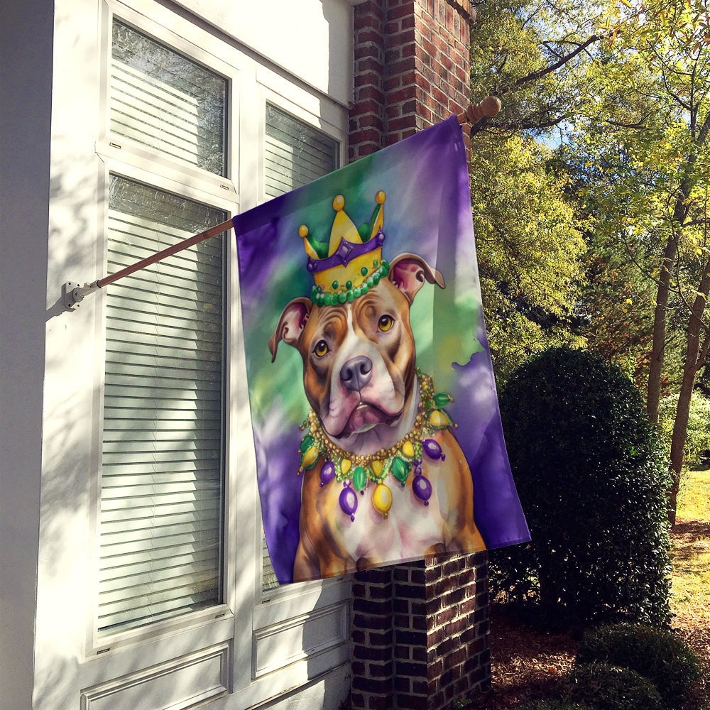 Pit Bull Terrier King of Mardi Gras House Flag 28x40 Porch Sleeve Pole Decorative Outside Yard Banner Artwork Wall Hanging, Polyester