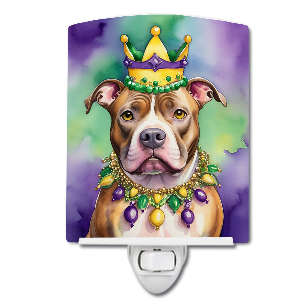 Pit Bull Terrier King of Mardi Gras Ceramic Night Light Compact, UL-Certified, Ideal for Bedroom, Bathroom, Nursery, Hallway, Kitchen, 6x4x3, Multicolor