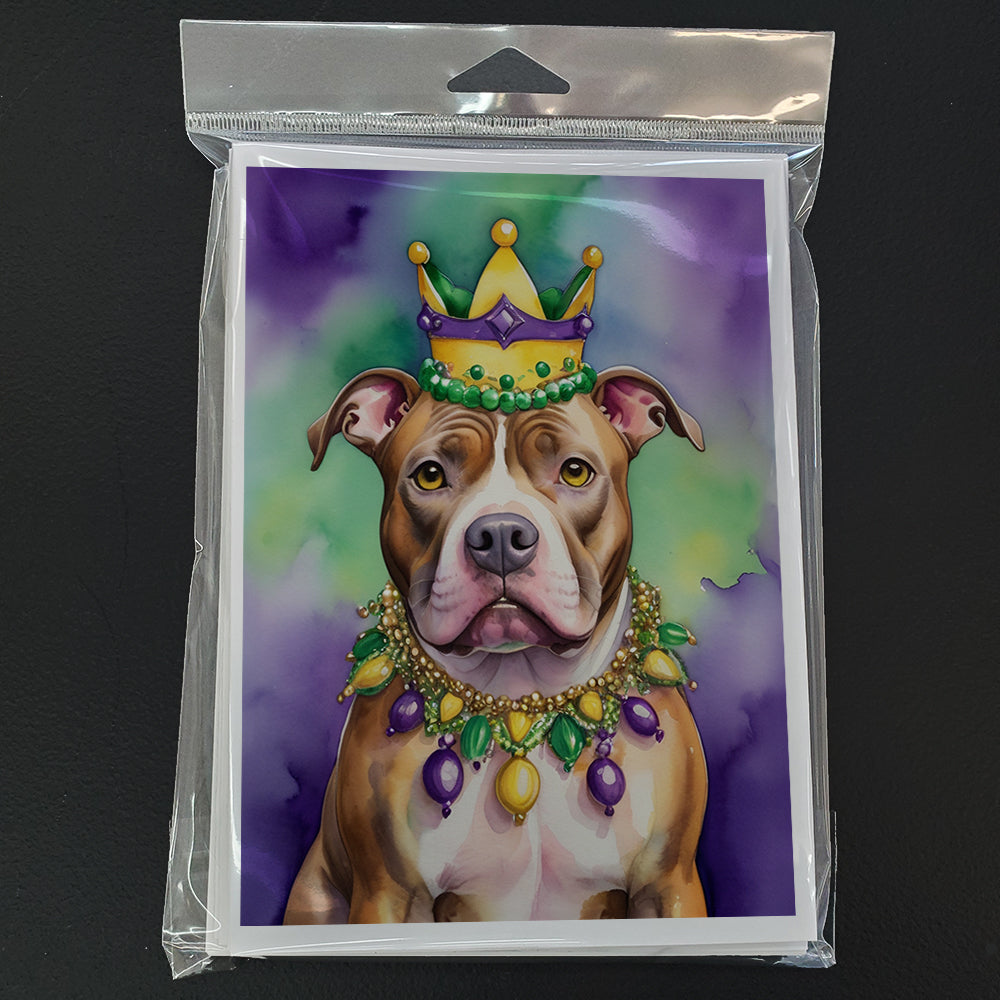 Pit Bull Terrier King of Mardi Gras Greeting Cards Pack of 8 Blank Cards with Envelopes Whimsical A7 Size 5x7