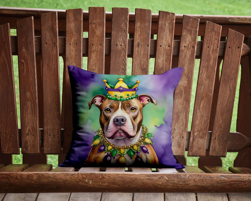 Pit Bull Terrier King of Mardi Gras Decorative Throw Pillow 14x14 Indoor Outdoor Accent Cushion, Fabric Cover with Insert for Sofa, Bed, Porch & Living Room