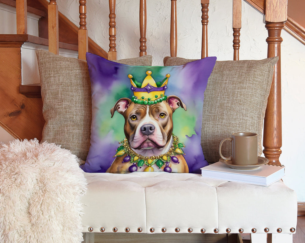 Pit Bull Terrier King of Mardi Gras Decorative Throw Pillow 14x14 Indoor Outdoor Accent Cushion, Fabric Cover with Insert for Sofa, Bed, Porch & Living Room