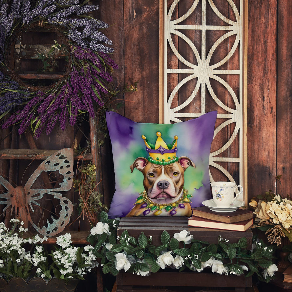 Pit Bull Terrier King of Mardi Gras Decorative Throw Pillow 14x14 Indoor Outdoor Accent Cushion, Fabric Cover with Insert for Sofa, Bed, Porch & Living Room