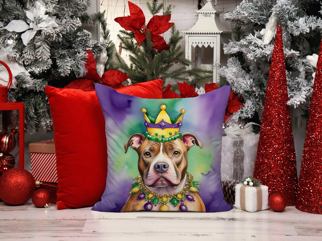 Pit Bull Terrier King of Mardi Gras Decorative Throw Pillow 14x14 Indoor Outdoor Accent Cushion, Fabric Cover with Insert for Sofa, Bed, Porch & Living Room