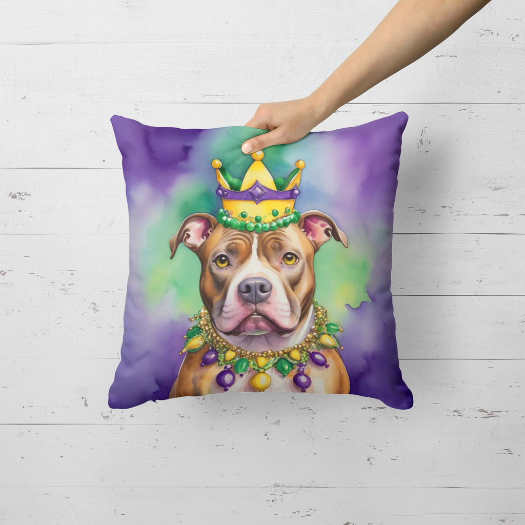 Pit Bull Terrier King of Mardi Gras Decorative Throw Pillow 18x18 Indoor Outdoor Accent Cushion, Fabric Cover with Insert for Sofa, Bed, Porch & Living Room