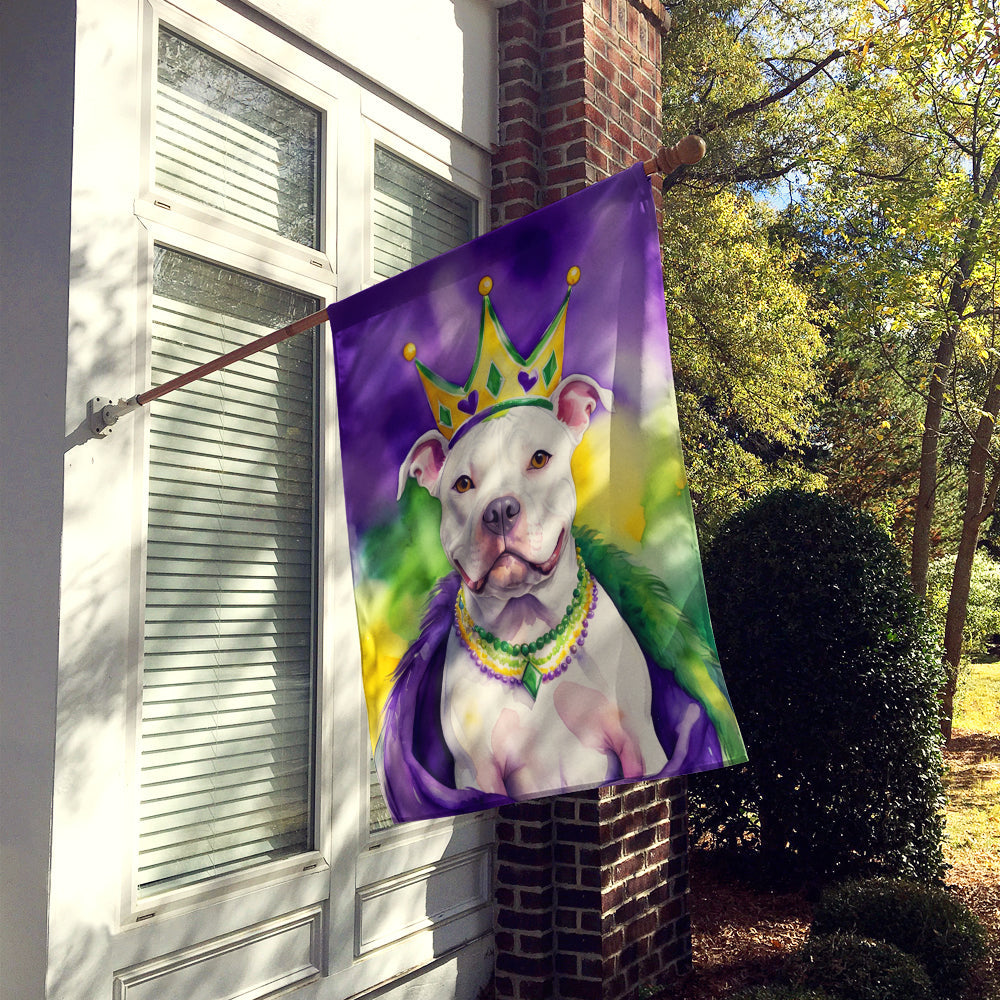 Pit Bull Terrier King of Mardi Gras House Flag 28x40 Porch Sleeve Pole Decorative Outside Yard Banner Artwork Wall Hanging, Polyester