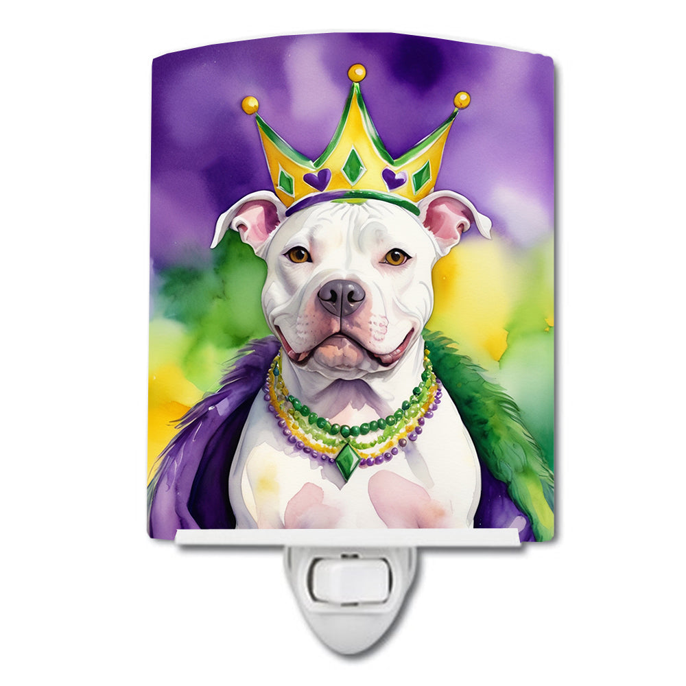 Pit Bull Terrier King of Mardi Gras Ceramic Night Light Compact, UL-Certified, Ideal for Bedroom, Bathroom, Nursery, Hallway, Kitchen, 6x4x3, Multicolor