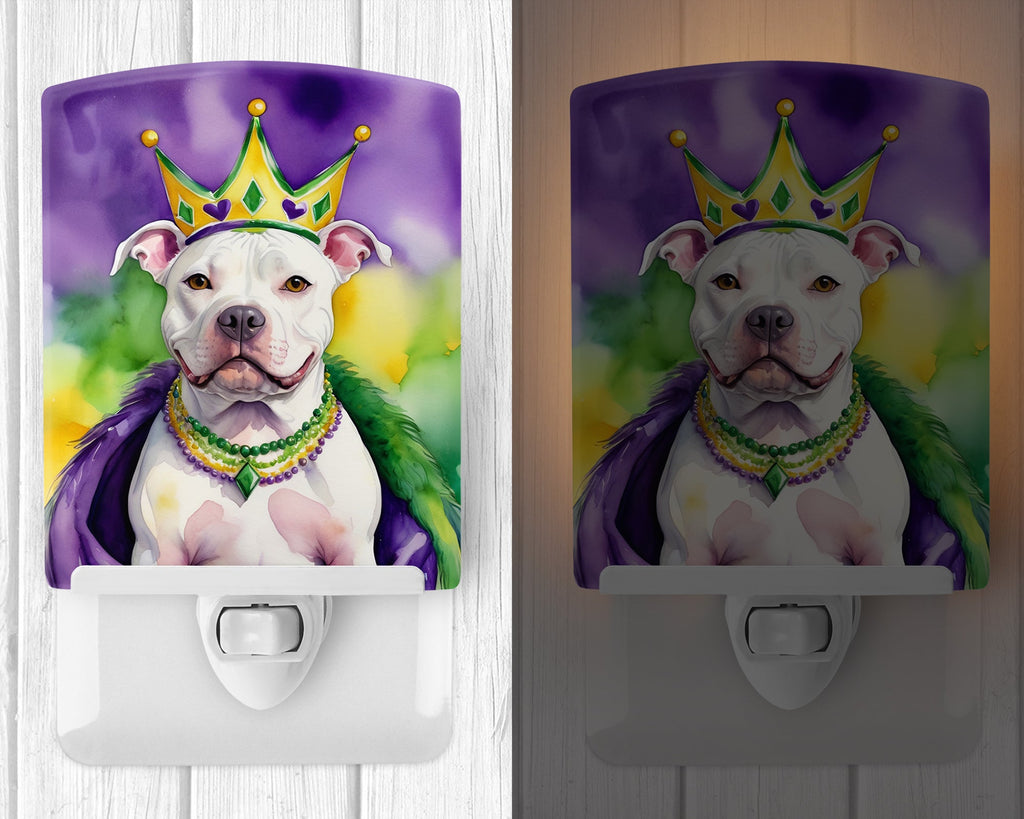 Pit Bull Terrier King of Mardi Gras Ceramic Night Light Compact, UL-Certified, Ideal for Bedroom, Bathroom, Nursery, Hallway, Kitchen, 6x4x3, Multicolor
