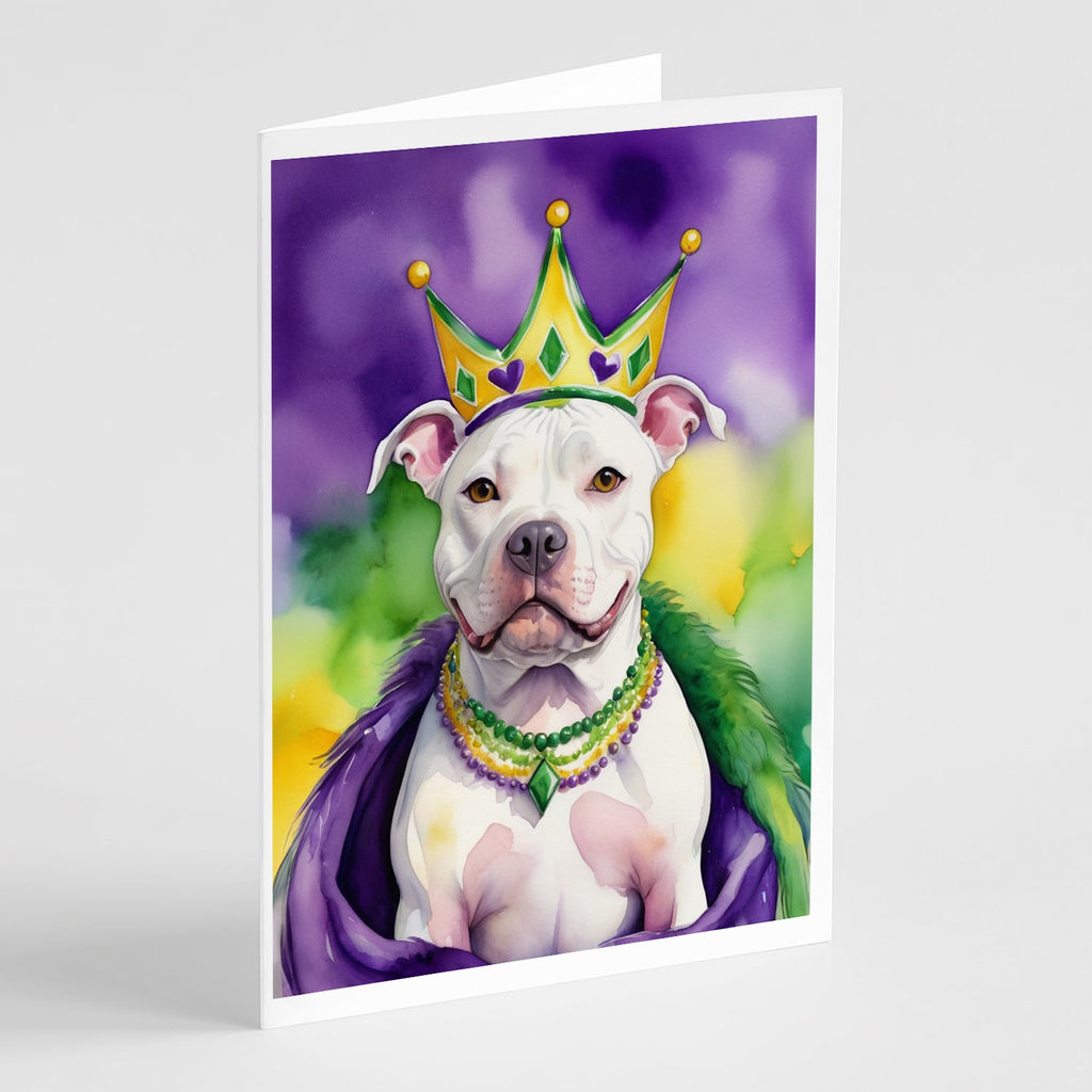 Pit Bull Terrier King of Mardi Gras Greeting Cards Pack of 8 Blank Cards with Envelopes Whimsical A7 Size 5x7