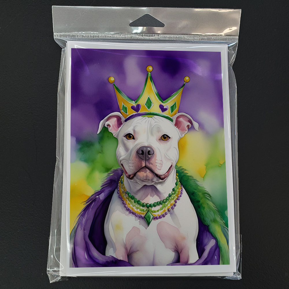 Pit Bull Terrier King of Mardi Gras Greeting Cards Pack of 8 Blank Cards with Envelopes Whimsical A7 Size 5x7