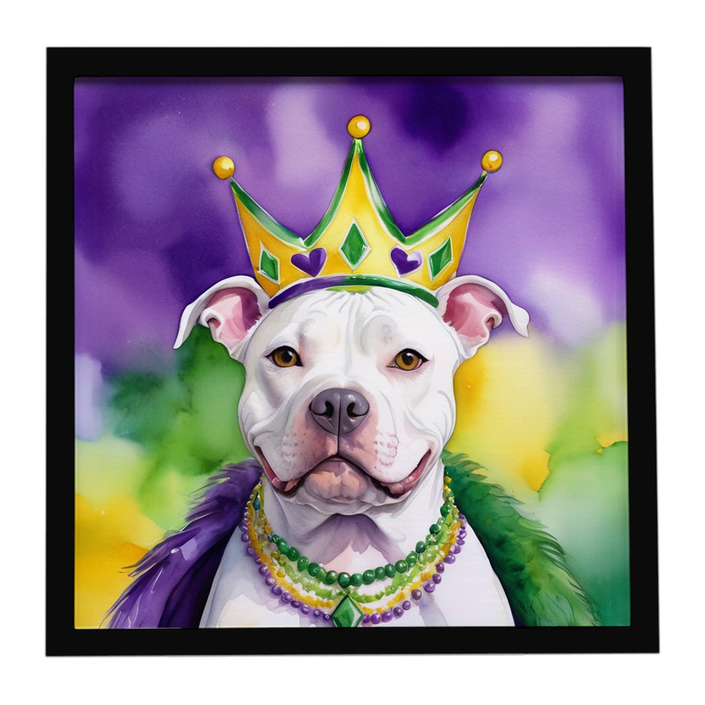 Pit Bull Terrier King of Mardi Gras Framed Metal Print Bathroom, Kitchen, Office, Home Decor Wall Art Ready to Hang, Square, 8X8