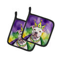 Pit Bull Terrier King of Mardi Gras Pot Holder Set of 2 Heat Resistant Quilted Hot Pads 7.5 x 7.5 Inch, Insulated Kitchen Trivets for Cooking & Baking