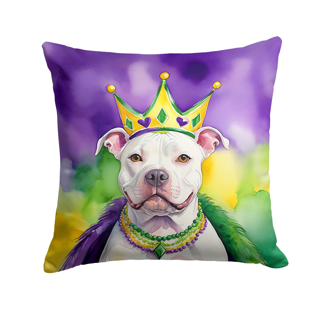 Pit Bull Terrier King of Mardi Gras Decorative Throw Pillow 14x14 Indoor Outdoor Accent Cushion, Fabric Cover with Insert for Sofa, Bed, Porch & Living Room