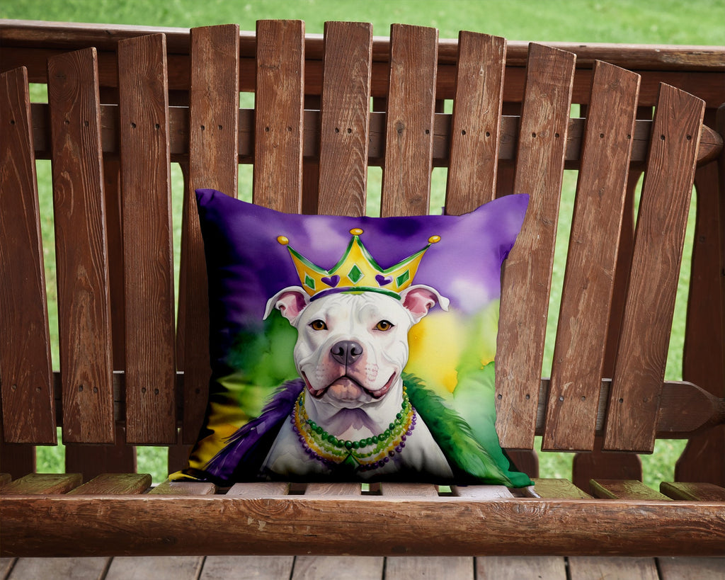 Pit Bull Terrier King of Mardi Gras Decorative Throw Pillow 14x14 Indoor Outdoor Accent Cushion, Fabric Cover with Insert for Sofa, Bed, Porch & Living Room