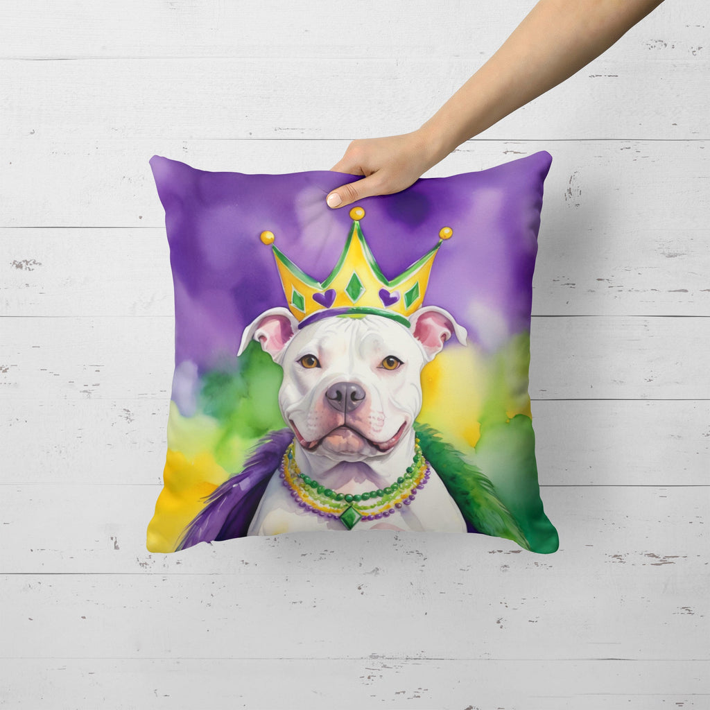 Pit Bull Terrier King of Mardi Gras Decorative Throw Pillow 18x18 Indoor Outdoor Accent Cushion, Fabric Cover with Insert for Sofa, Bed, Porch & Living Room