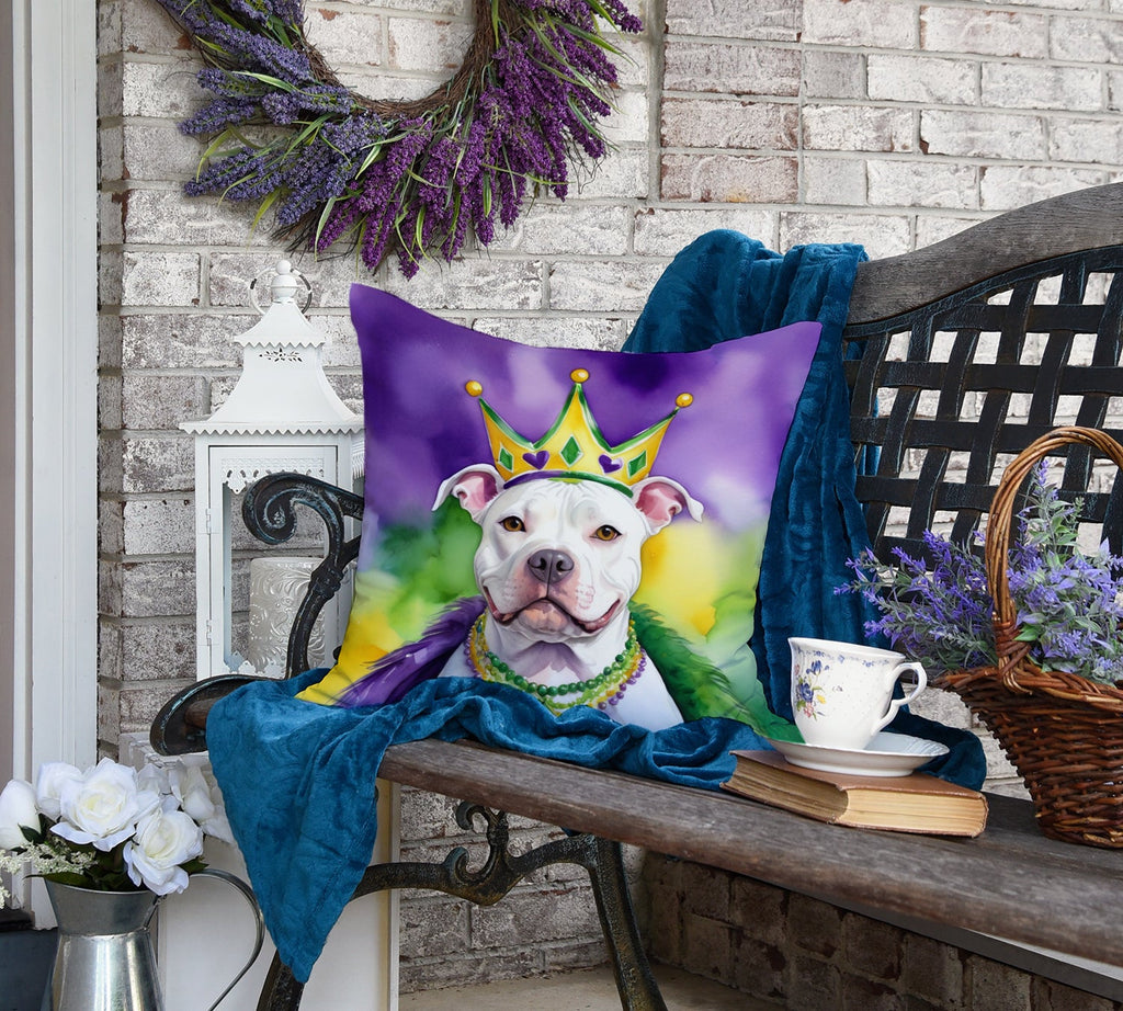 Pit Bull Terrier King of Mardi Gras Decorative Throw Pillow 18x18 Indoor Outdoor Accent Cushion, Fabric Cover with Insert for Sofa, Bed, Porch & Living Room