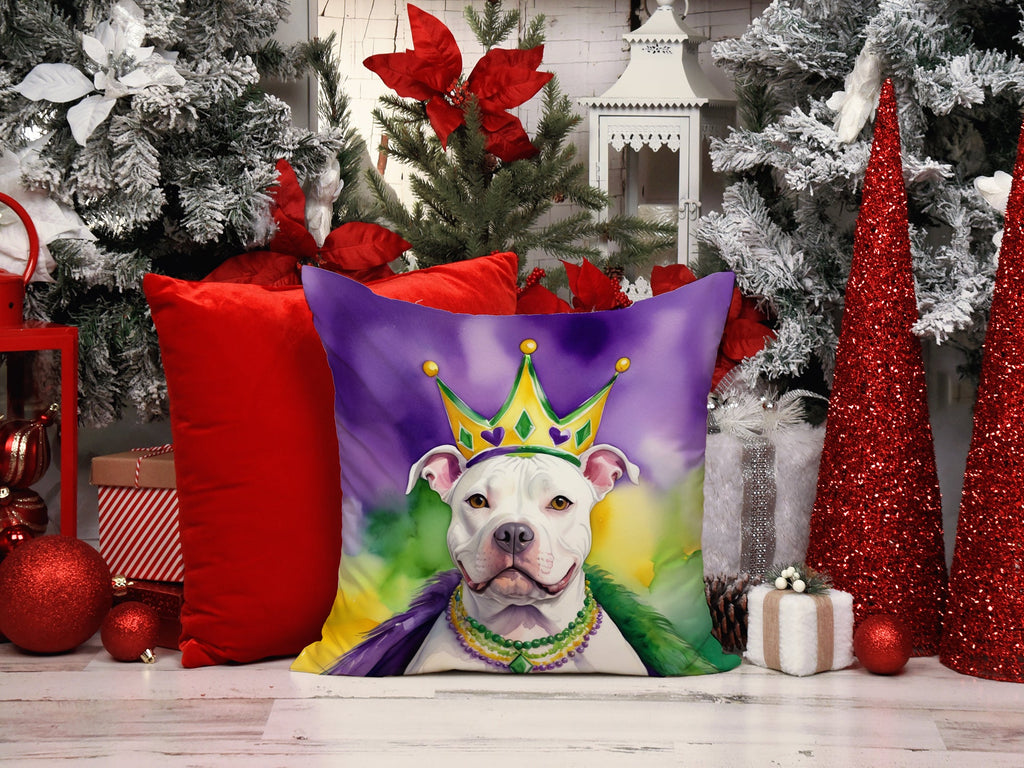 Pit Bull Terrier King of Mardi Gras Decorative Throw Pillow 18x18 Indoor Outdoor Accent Cushion, Fabric Cover with Insert for Sofa, Bed, Porch & Living Room