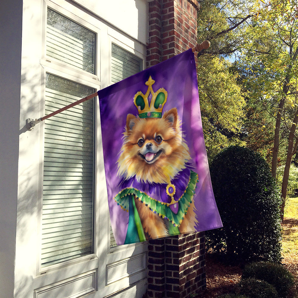 Pomeranian King of Mardi Gras House Flag 28x40 Porch Sleeve Pole Decorative Outside Yard Banner Artwork Wall Hanging, Polyester