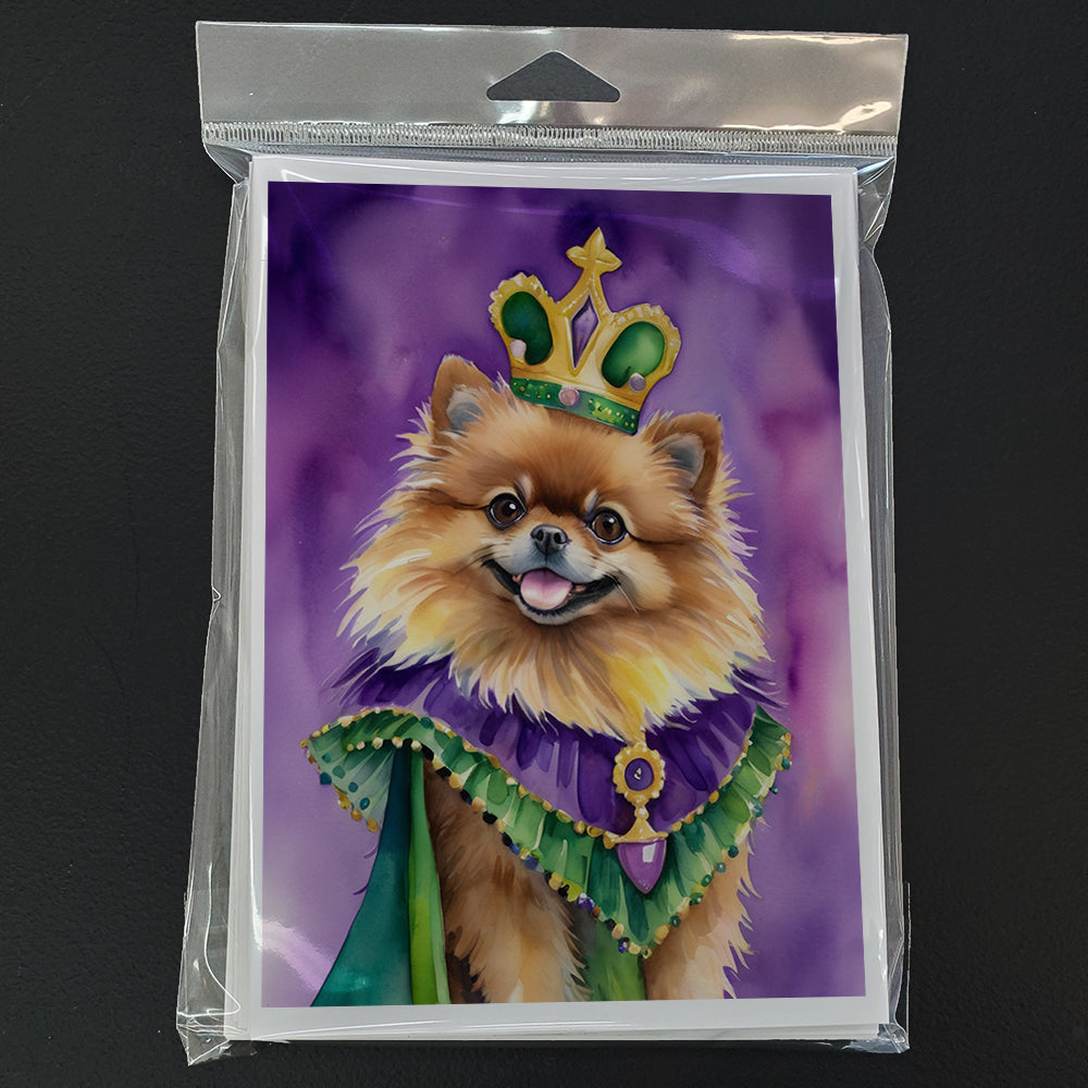 Pomeranian King of Mardi Gras Greeting Cards Pack of 8 Blank Cards with Envelopes Whimsical A7 Size 5x7