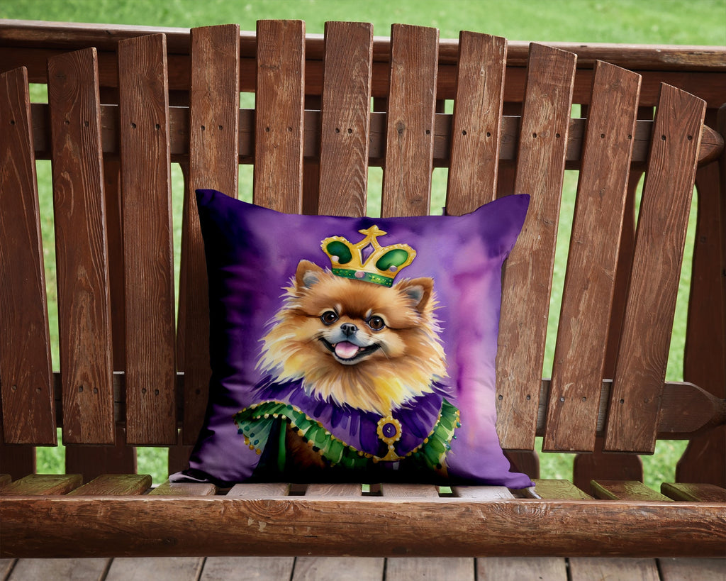 Pomeranian King of Mardi Gras Decorative Throw Pillow 14x14 Indoor Outdoor Accent Cushion, Fabric Cover with Insert for Sofa, Bed, Porch & Living Room