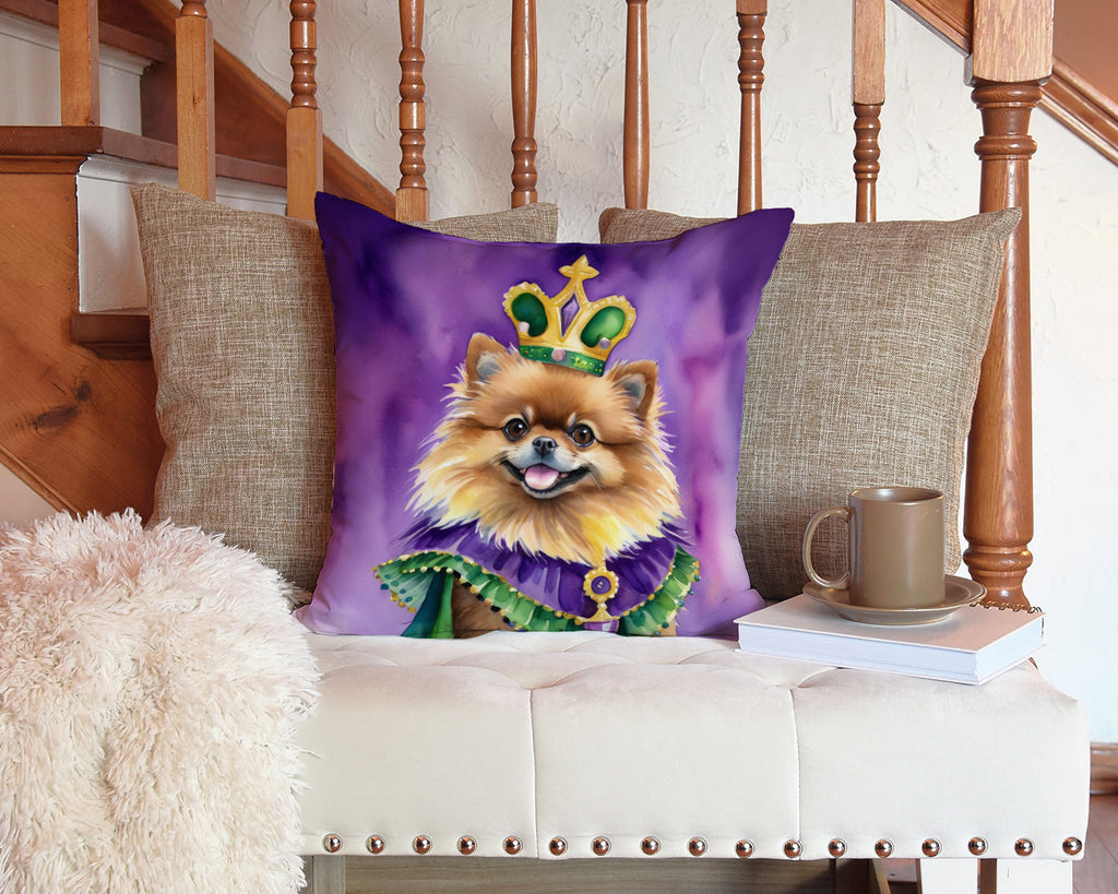 Pomeranian King of Mardi Gras Decorative Throw Pillow 14x14 Indoor Outdoor Accent Cushion, Fabric Cover with Insert for Sofa, Bed, Porch & Living Room