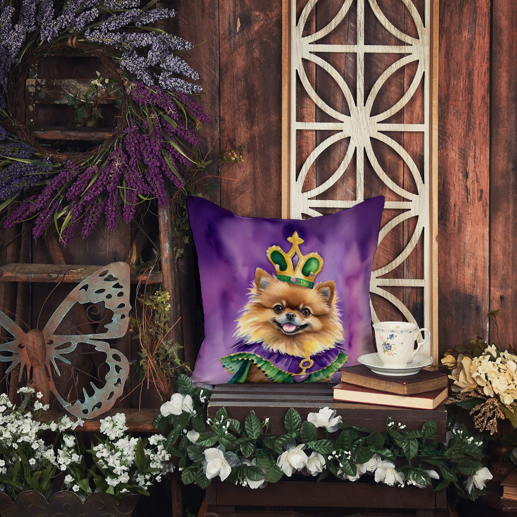 Pomeranian King of Mardi Gras Decorative Throw Pillow 14x14 Indoor Outdoor Accent Cushion, Fabric Cover with Insert for Sofa, Bed, Porch & Living Room