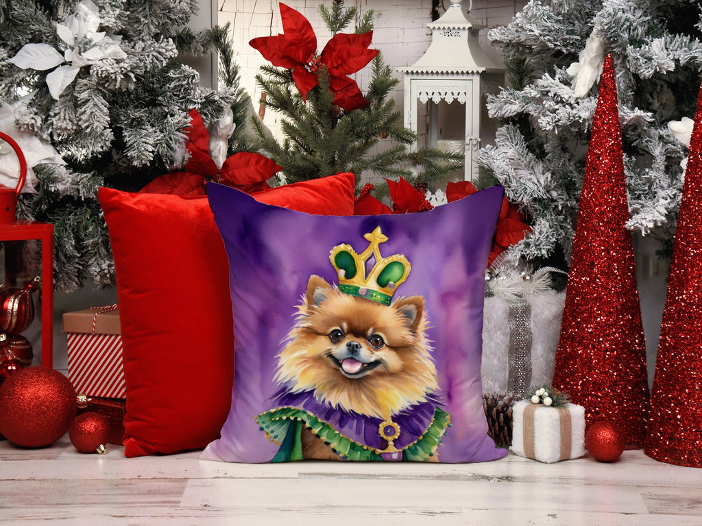Pomeranian King of Mardi Gras Decorative Throw Pillow 14x14 Indoor Outdoor Accent Cushion, Fabric Cover with Insert for Sofa, Bed, Porch & Living Room