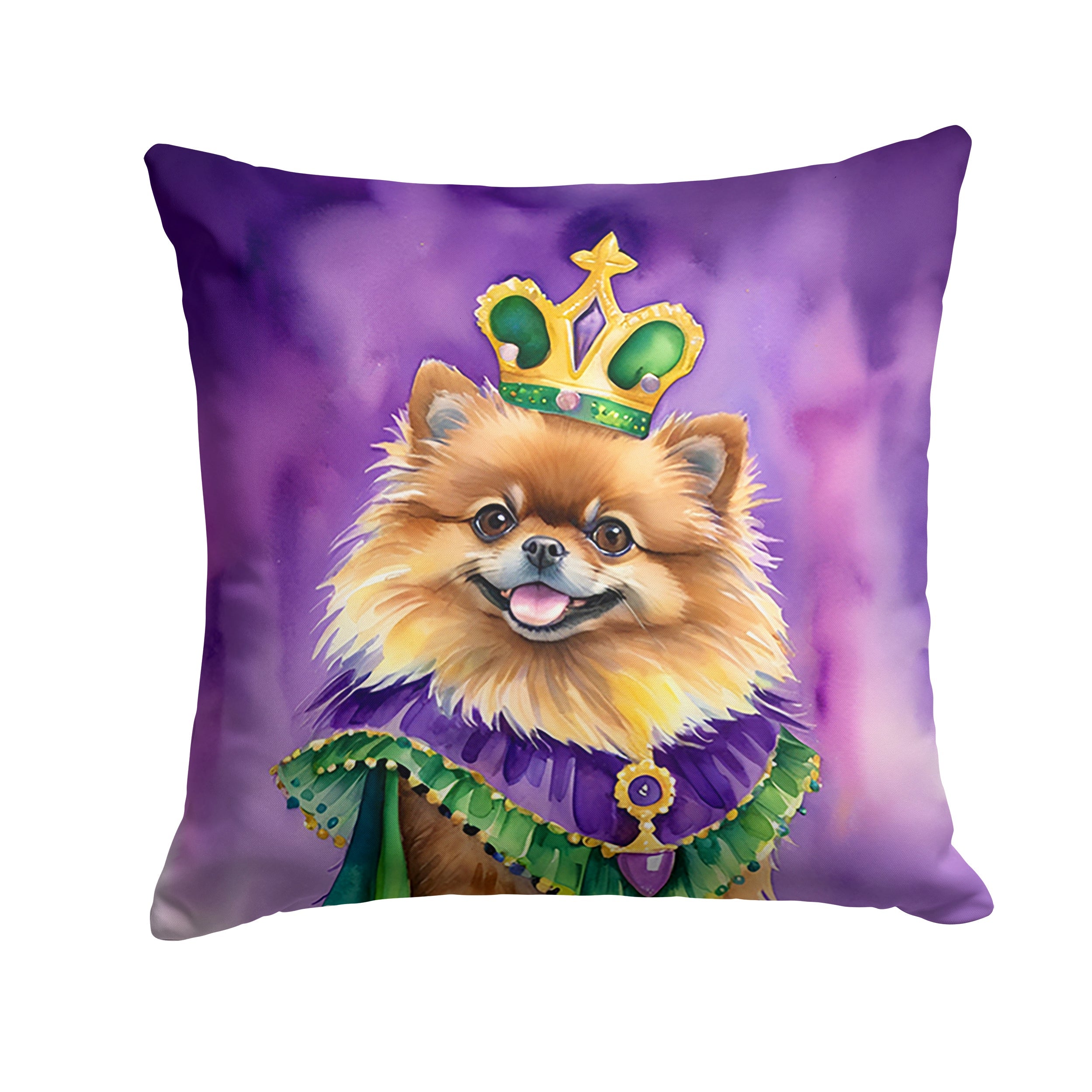 Pomeranian King of Mardi Gras Decorative Throw Pillow 18x18 Indoor Outdoor Accent Cushion, Fabric Cover with Insert for Sofa, Bed, Porch & Living Room
