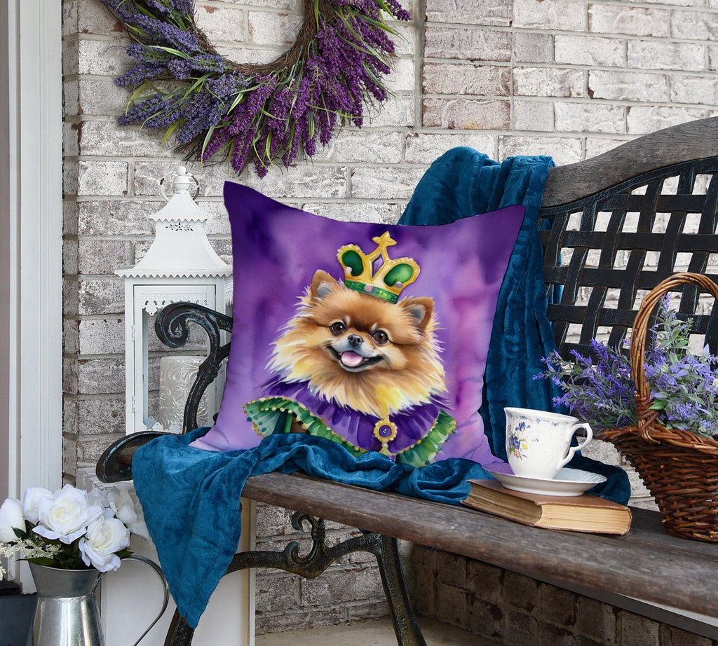 Pomeranian King of Mardi Gras Decorative Throw Pillow 18x18 Indoor Outdoor Accent Cushion, Fabric Cover with Insert for Sofa, Bed, Porch & Living Room