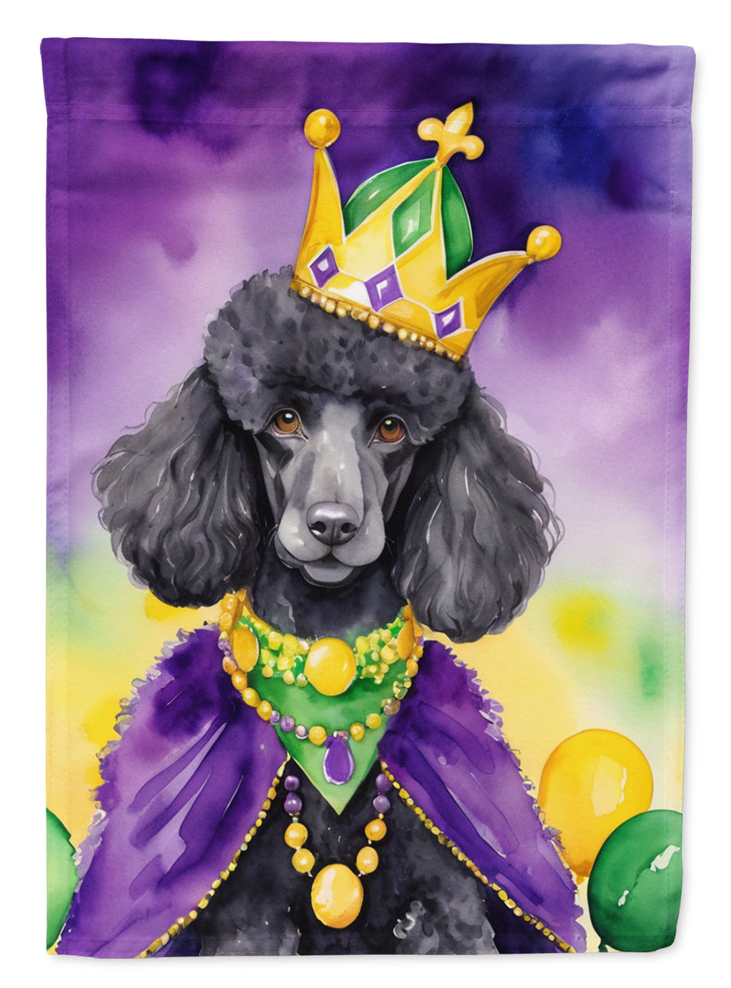 Black Poodle King of Mardi Gras House Flag 28x40 Porch Sleeve Pole Decorative Outside Yard Banner Artwork Wall Hanging, Polyester