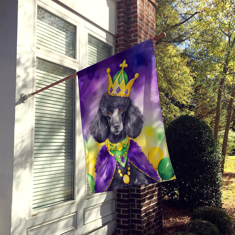Black Poodle King of Mardi Gras House Flag 28x40 Porch Sleeve Pole Decorative Outside Yard Banner Artwork Wall Hanging, Polyester