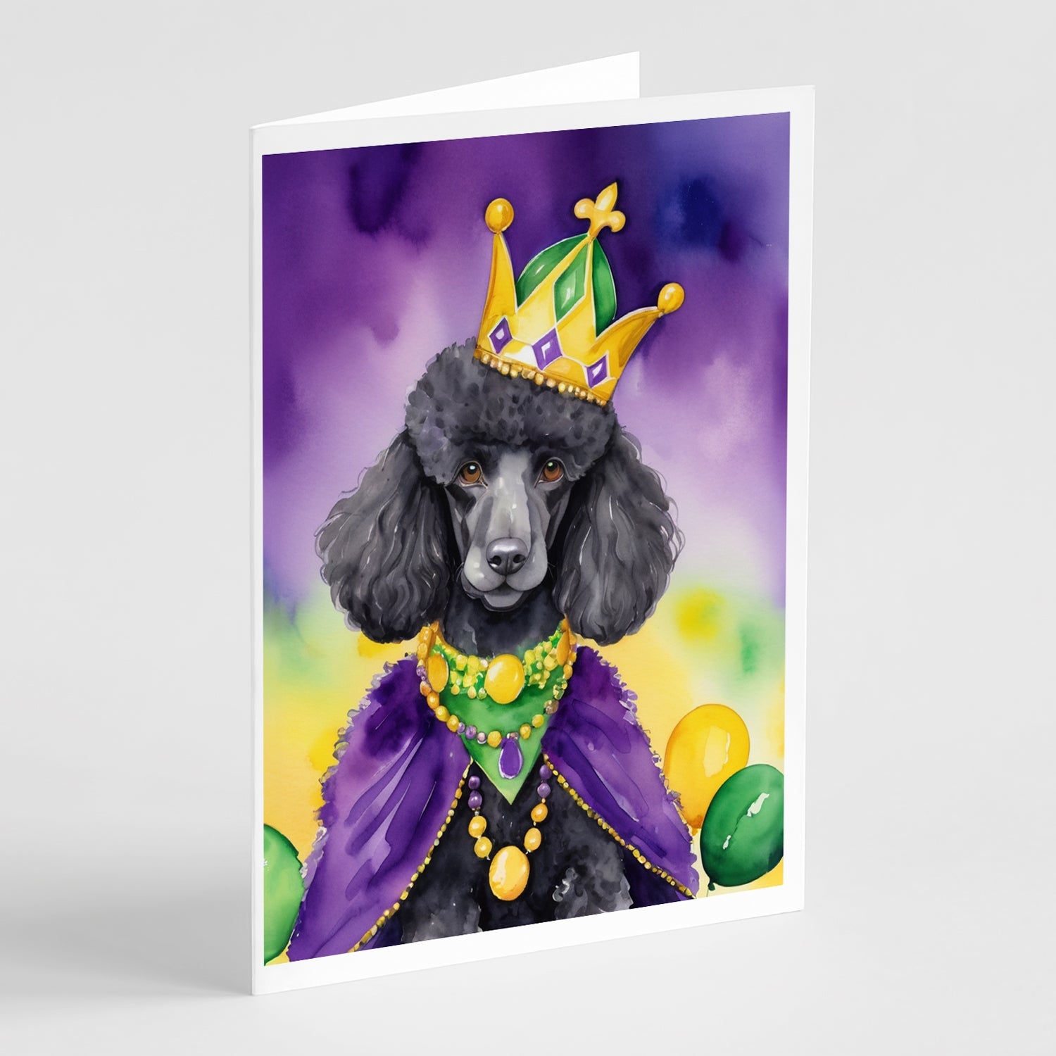 Black Poodle King of Mardi Gras Greeting Cards Pack of 8 Blank Cards with Envelopes Whimsical A7 Size 5x7