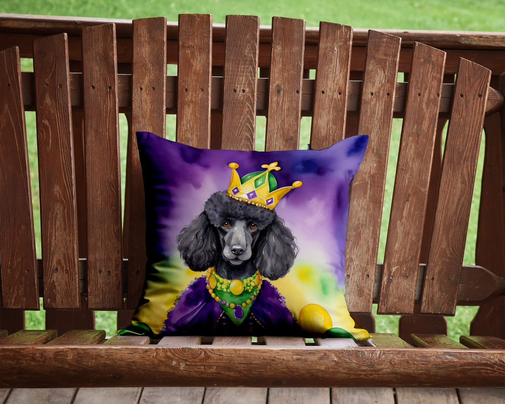 Black Poodle King of Mardi Gras Decorative Throw Pillow 14x14 Indoor Outdoor Accent Cushion, Fabric Cover with Insert for Sofa, Bed, Porch & Living Room