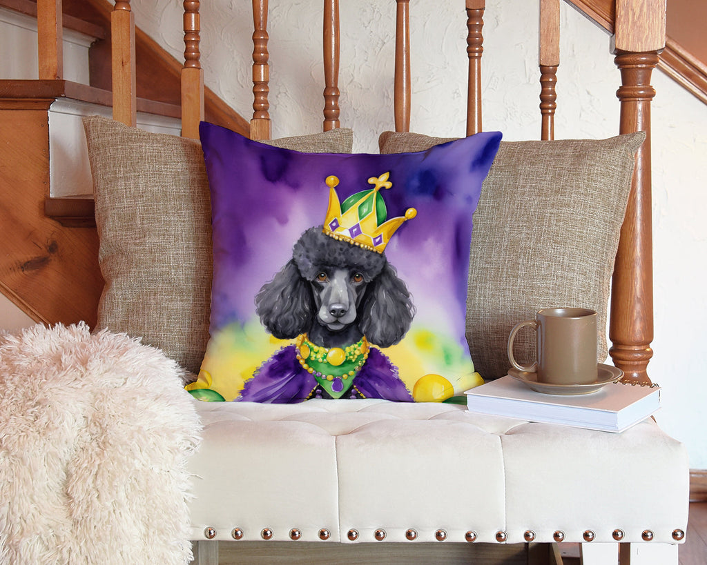 Black Poodle King of Mardi Gras Decorative Throw Pillow 14x14 Indoor Outdoor Accent Cushion, Fabric Cover with Insert for Sofa, Bed, Porch & Living Room
