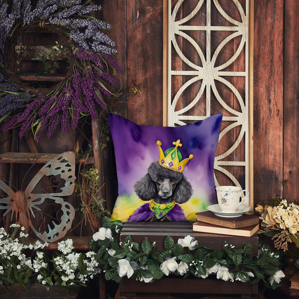 Black Poodle King of Mardi Gras Decorative Throw Pillow 14x14 Indoor Outdoor Accent Cushion, Fabric Cover with Insert for Sofa, Bed, Porch & Living Room