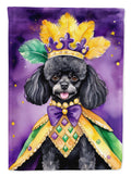 Black Poodle King of Mardi Gras House Flag 28x40 Porch Sleeve Pole Decorative Outside Yard Banner Artwork Wall Hanging, Polyester