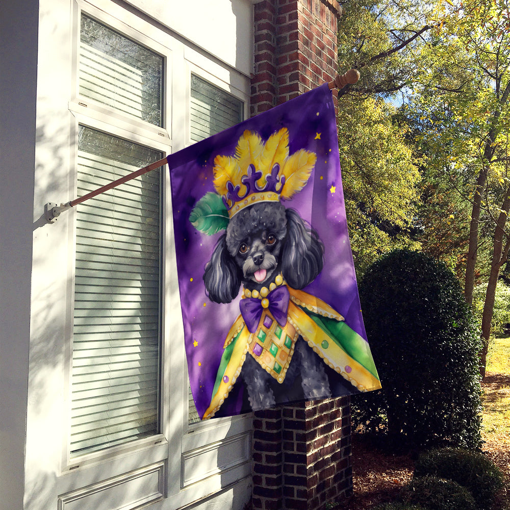 Black Poodle King of Mardi Gras House Flag 28x40 Porch Sleeve Pole Decorative Outside Yard Banner Artwork Wall Hanging, Polyester