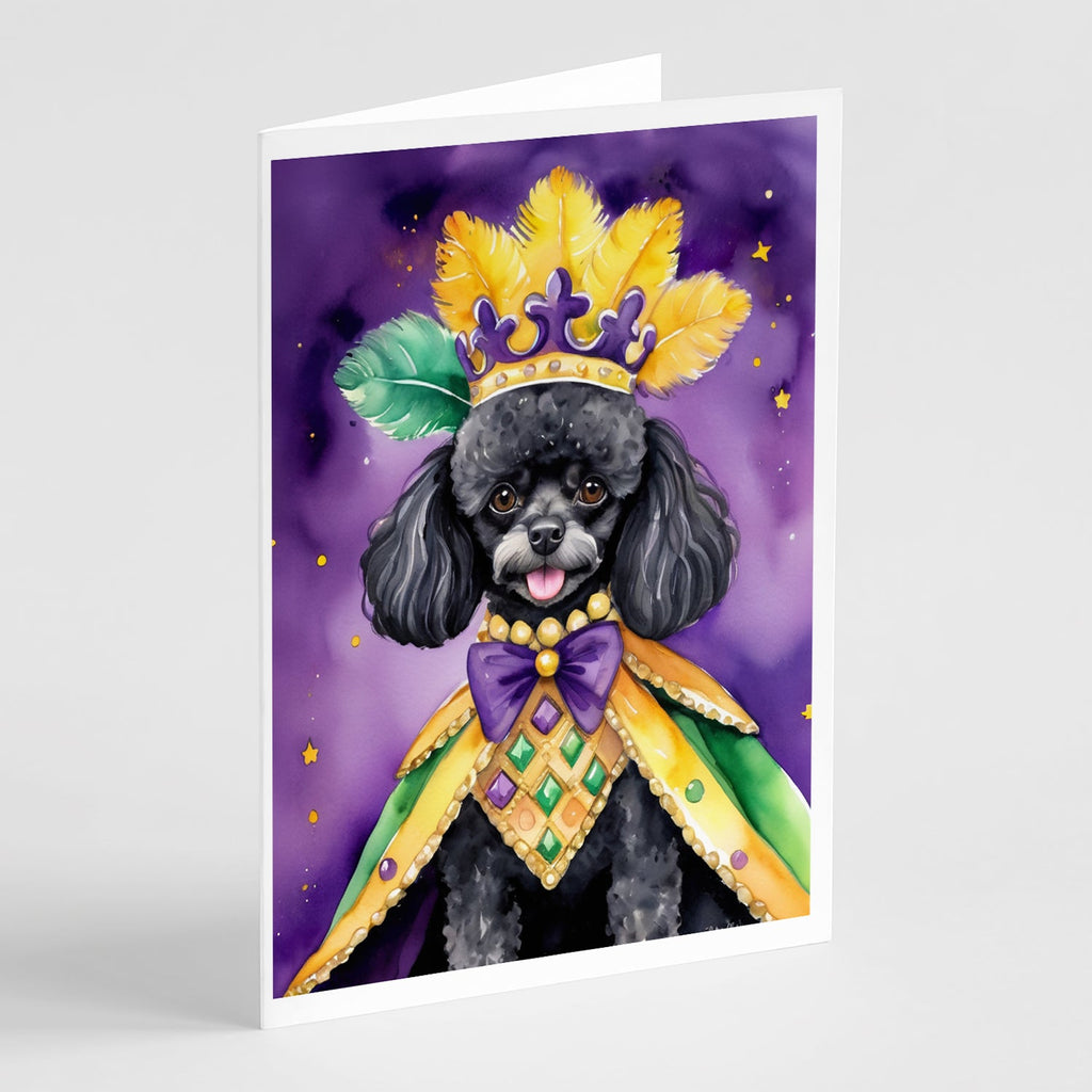 Black Poodle King of Mardi Gras Greeting Cards Pack of 8 Blank Cards with Envelopes Whimsical A7 Size 5x7