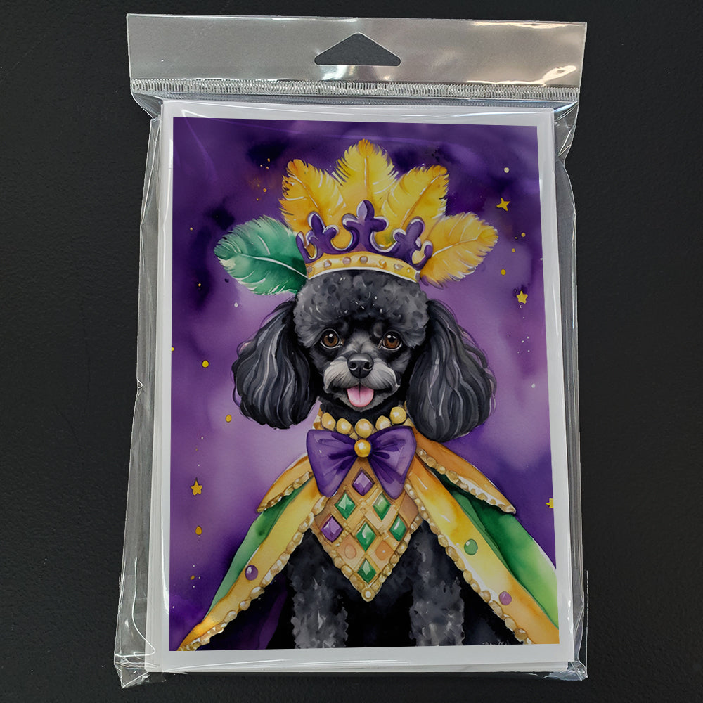 Black Poodle King of Mardi Gras Greeting Cards Pack of 8 Blank Cards with Envelopes Whimsical A7 Size 5x7